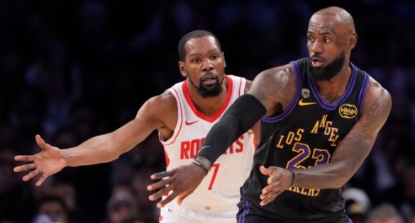 组织者勒布朗碾压组织者杜兰特，湖人2比0火箭