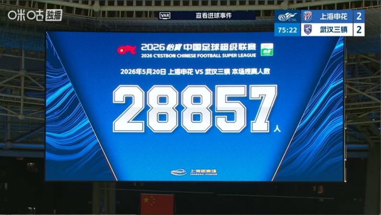 申花主场观众28857人,创赛季最高上座 申花主场观众28857人,创赛季最高上座